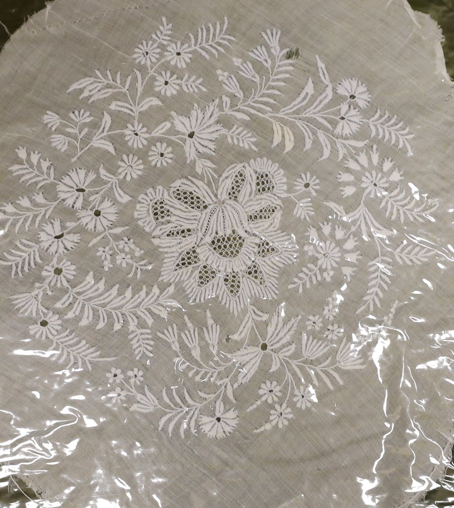 A large 19th century book of hand white worked samples of cap backs, possibly from Normandy and Northern France (approximately 96 sample pages)